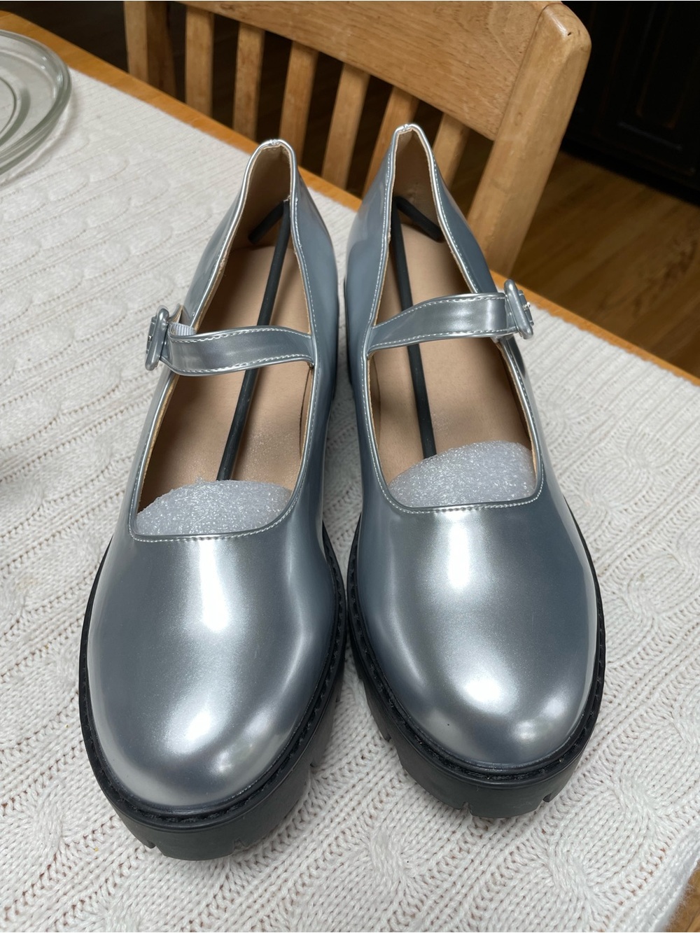 NEW Women's Silver Mary Jane Platform Shoes EU 42
